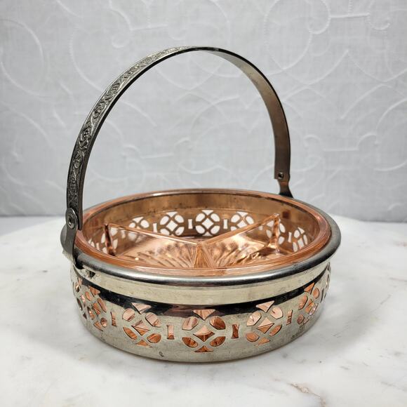 Vintage Pink Depression Handled Trinket Dish 5" Divided Relish Serving Tray - Picture 11 of 12